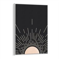 Obraz w ramie 80x120 - Słoneczny Portret Duszy - boho czarne słońce, nowoczesna grafika - rama biała