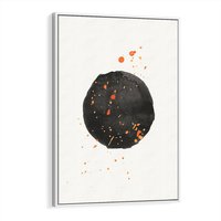 Obraz w ramie 50x70 - Wibracje Kolorów - abstrakcyjna czarna plama, rozsiane pomarańczowe kropki - rama biała