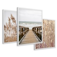 Zestaw obrazy w ramie 50x70 galeria - Trawy, morze, plaża, pampas - rama biała