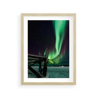 Plakat w ramie 50x70 - Zorza polarna w tajemniczej nocnej przestrzeni - zorza, polarna - rama drewno