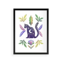 Plakat w ramie 40x50 - Migotliwa Przestrzeń - boho kot, plakat - rama czarna