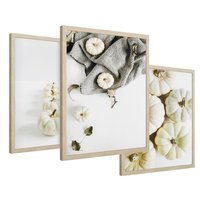 Zestaw obrazy w ramie 50x70 galeria - Białe, dynie, minimalizm - rama drewno