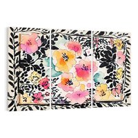 Obraz na płótnie 120x80 - Opowieść w kroplach farb - akwarelowe kwiaty, mocna ornamentowa czarna ramka namalowana dookoła obrazu