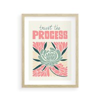 Plakat w ramie 40x50 - Rozbijające Barwy - abstrakcyjny pastelowy kwiat, wyrazista typografia - rama drewno