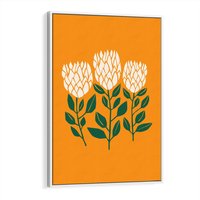 Obraz w ramie 50x70 - Kolorowe Impresje - abstrakcyjna kwiatowa kompozycja, żółte mocne tło - rama biała