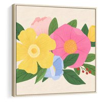 Obraz w ramie 80x80 - Kwiatowy Uśmiech - kwiaty, akwarela - rama drewno