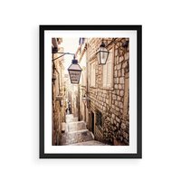 Plakat w ramie 50x70 - mistyczna podróż - uliczka, perspektywa - rama czarna