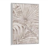 Obraz w ramie 70x100 - Odsłonięte liściowe wspomnienia - monochromatyczne, kolory sepii - rama biała