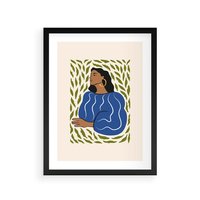 Plakat w ramie 50x70 - Rozbite Barwy - nowoczesny plakat, kobieta otoczona liśćmi - rama czarna