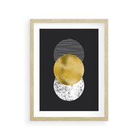 Plakat w ramie 50x70 - Geometryczna Perfekcja: Złote Koło - geometryczna grafika, złote koło - rama drewno
