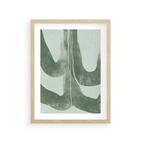 Plakat w ramie 40x50 - Nurtująca Kompozycja Zieleni - abstrakcyjne delikatne zielone linie, podobne do gałęzi kwiatów - rama drewno