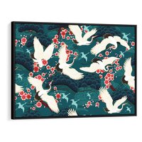 Obraz w ramie 70x50 - Żurawie Wachlarze - orientalne japońskie żurawie, grafika - rama czarna