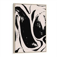 Obraz w ramie 80x120 - Wibracje w ciemnościach duszy - czarno biała abstrakcja, nieregularne rozmyte linie - rama drewno