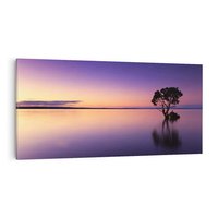 Obraz na płótnie 120x60 - Jezioro wśród drzew o zachodzie - jezioro, drzewo