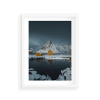 Plakat w ramie 40x50 - Minimalizm i Urok Natury - skandynawskie, domki - rama biała