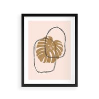 Plakat w ramie 50x70 - Liście w Beżowym Minimalizmie - minimalistyczny obraz, liście monstery - rama czarna