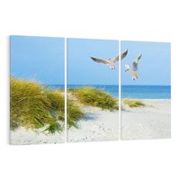 Obraz na płótnie 120x80 - Mewy nad morską plażą - mewy, plaża