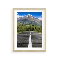 Plakat w ramie 30x40 - Droga przez góry: podróż do przygody - droga, góry - rama drewno