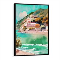 Obraz w ramie 70x100 - Na Zboczu - akwarela, nadmorski pejzaż - rama czarna