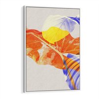 Obraz w ramie 80x120 - Energetyczne Indygo - retro, tropikalne liście - rama biała