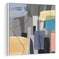 Obraz w ramie 80x80 - Harmonia w chaosie serca - abstrakcja na szarym tle, kolorowe plamy koloru - rama biała
