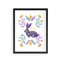 Plakat w ramie 50x70 - Boho Wiatr - boho plakat, królik - rama czarna