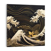 Obraz na płótnie 40x40 - Złote Piękno - ciemny obraz, fala morska