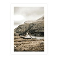 Plakat bez ramy 50x70 - Kościół na Wzgórzu: Sepia Nostalgii - kościół w górach, na wzgórzu