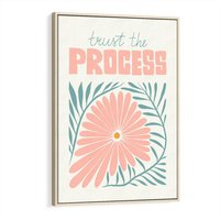 Obraz w ramie 70x100 - Symfonia Światła - typografia, pastelowa stokrotka - rama drewno