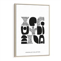 Obraz w ramie 80x120 - Taniec Dziwacznych Kresek - minimalistyczny plakat, czarno biały - rama drewno