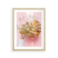 Plakat w ramie 30x40 - Blask Natury - złote, liście - rama drewno