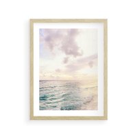 Plakat w ramie 30x40 - Pastelowa Plaża - plaża, pastelowe kolory - rama drewno