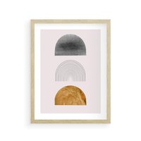 Plakat w ramie 30x40 - Piękno wGeometrycznych Kształtach i Złocie - nowoczesna geometryczna grafika, złote elementy - rama drewno