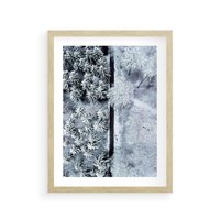 Plakat w ramie 50x70 - Ujęcie Zimowej Szosy - zima, śnieg - rama drewno