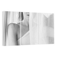 Obraz na płótnie 120x80 - Za Firanką - czarno białe zdjecie, piękny portret eterycznej kobiety