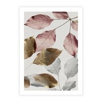 Plakat bez ramy 21x30 - Pastelowe Liście z Nutką Złota - liście, pastelowe kolory