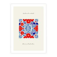 Plakat bez ramy 21x30 - Tajemnicza Droga - nowoczesna kwiatowa kompozycja, czerwony i niebieski