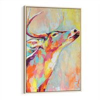 Obraz w ramie 70x100 - Impresje snów malarza - kolorowy olejny obraz, jeleń ryczący na rykowisku - rama drewno