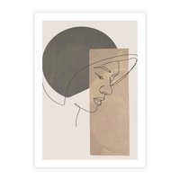 Plakat bez ramy 50x70 - Jedną Linią: Kobieca Twarz - abstrakcja, plamy w tle