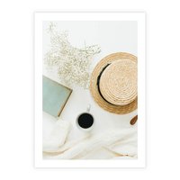 Plakat bez ramy 30x40 - Boho Urok - kompozycja boho, slomkowy kapelusz