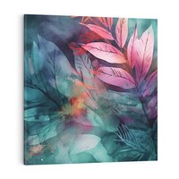 Obraz na płótnie 40x40 - Subtelne Zielone - pastelowe zielone liście, róż