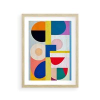 Plakat w ramie 50x70 - Harmonia Kolorowych Impulsów - abstrakcyjne geometryczne kształty, olejny obraz - rama drewno