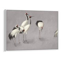 Obraz w ramie 120x80 - Spojrzenie wstecz w pędzlu - szkic rysunek, japońskie żurawie - rama biała