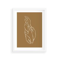 Plakat w ramie 50x70 - Splecione Dłonie - szkic, minimalizm - rama biała