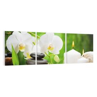 Obraz na płótnie 120x40 - Relaksacyjny SPA: masaż z kamieniami i kwiatami - SPA, masaż