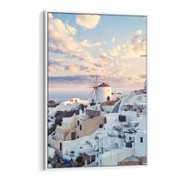 Obraz w ramie 50x70 - Biel ponad Błękitem - Santorini, białe budynki - rama biała