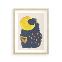 Plakat w ramie 40x50 - Migocące Nocne Barwy - abstrakcyjna akwarelowa plama, granatowa - rama drewno