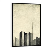 Obraz w ramie 50x70 - Mroczne Wieżowce - postarzana grafika, perspektywa budynków wieżowców - rama czarna
