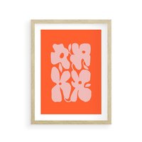 Plakat w ramie 40x50 - Taniec Abstrakcji - kwiaty, energetyczne pomarańczowe tłó - rama drewno