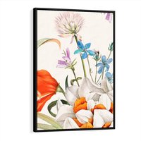 Obraz w ramie 50x70 - Polne Kwiaty - polne kwiaty, na białym tle - rama czarna